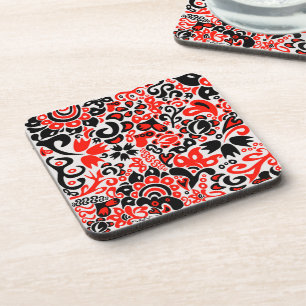 Ukrainian ethnic folk art floral pattern absrtact  coaster