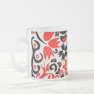 Ukrainian ethnic folk art floral pattern absrtact frosted glass coffee mug
