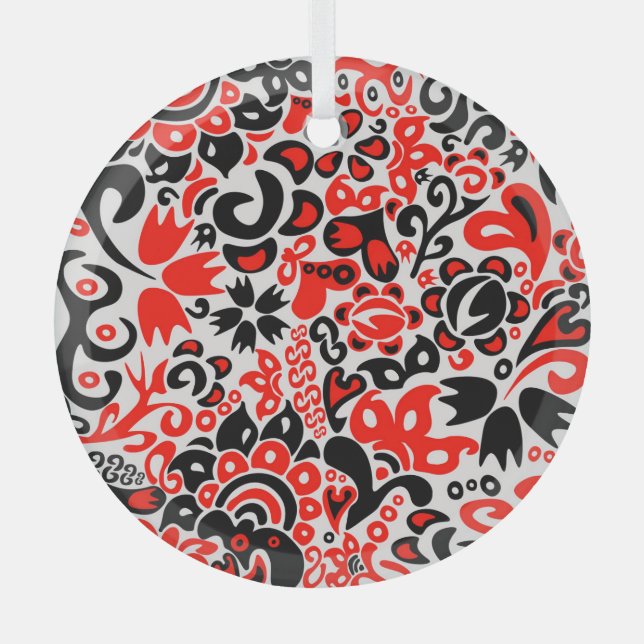 Ukrainian ethnic folk art floral pattern absrtact  glass tree decoration (Front)