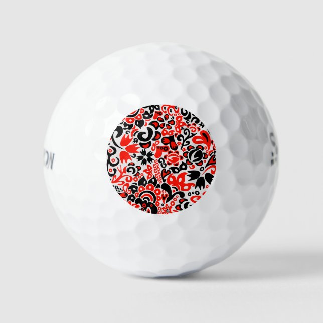 Ukrainian ethnic folk art floral pattern absrtact  golf balls (Front)