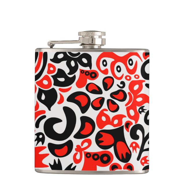 Ukrainian ethnic folk art floral pattern absrtact  hip flask (Front)