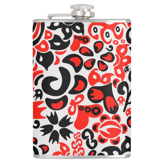Ukrainian ethnic folk art floral pattern absrtact  hip flask (Front)