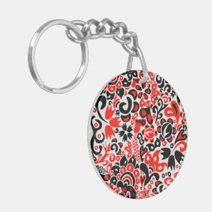 Ukrainian ethnic folk art floral pattern absrtact key ring