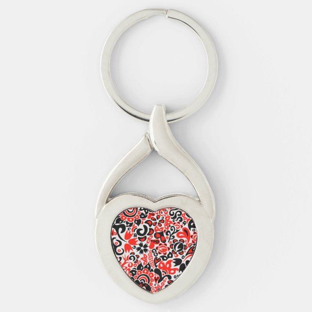 Ukrainian ethnic folk art floral pattern absrtact  key ring (Front)