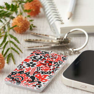 Ukrainian ethnic folk art floral pattern absrtact key ring