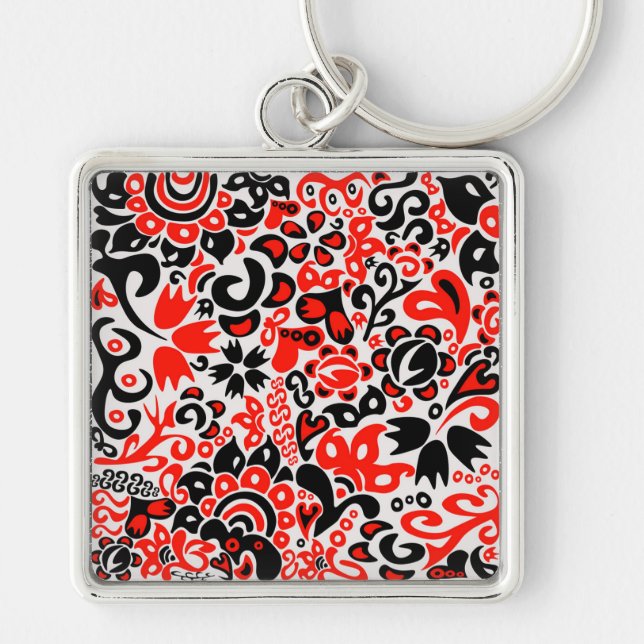 Ukrainian ethnic folk art floral pattern absrtact  key ring (Front)