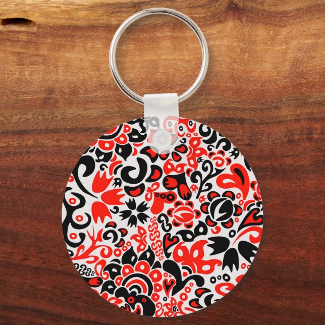 Ukrainian ethnic folk art floral pattern absrtact  key ring (Front)