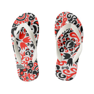 Ukrainian ethnic folk art floral pattern absrtact kid's flip flops