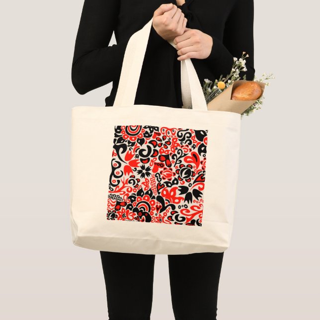 Ukrainian ethnic folk art floral pattern absrtact  large tote bag (Front (Product))