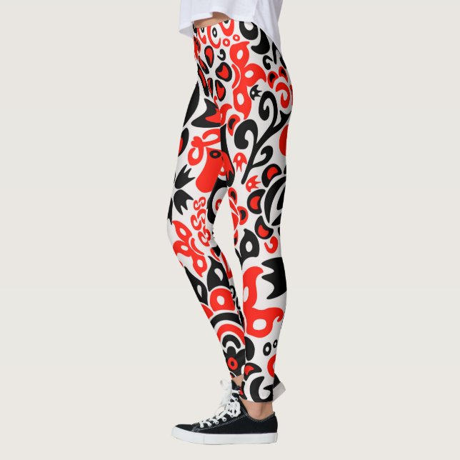 Ukrainian ethnic folk art floral pattern absrtact  leggings (Left)