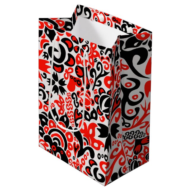 Ukrainian ethnic folk art floral pattern absrtact  medium gift bag (Front Angled)