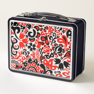 Ukrainian ethnic folk art floral pattern absrtact metal lunch box
