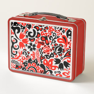 Ukrainian ethnic folk art floral pattern absrtact metal lunch box