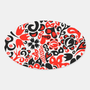 Ukrainian ethnic folk art floral pattern absrtact oval sticker