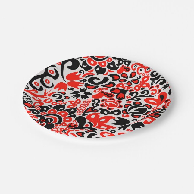 Ukrainian ethnic folk art floral pattern absrtact  paper plate (Angled)