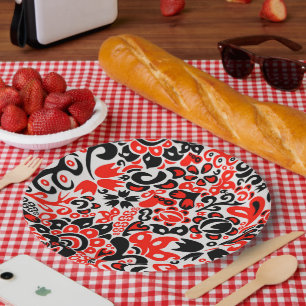 Ukrainian ethnic folk art floral pattern absrtact paper plate