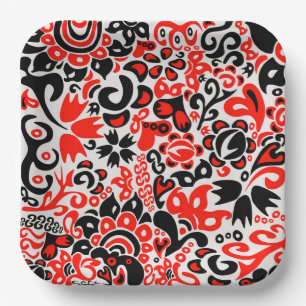 Ukrainian ethnic folk art floral pattern absrtact paper plate