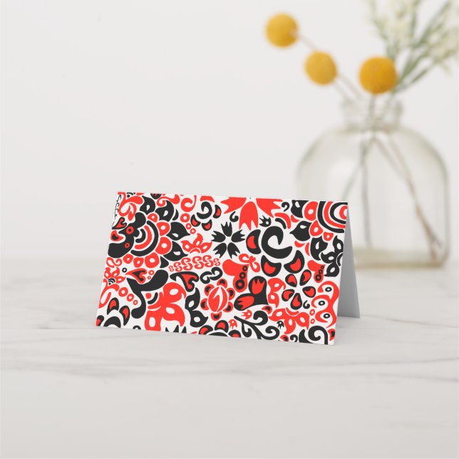 Ukrainian ethnic folk art floral pattern absrtact  place card (Front)