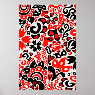 Ukrainian ethnic folk art floral pattern absrtact  poster