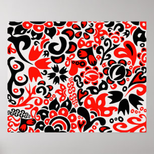 Ukrainian ethnic folk art floral pattern absrtact poster