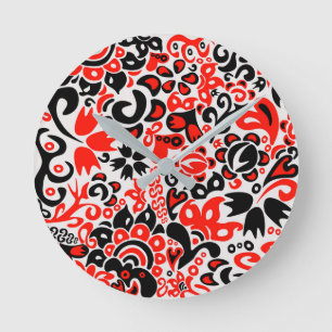 Ukrainian ethnic folk art floral pattern absrtact  round clock