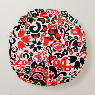 Ukrainian ethnic folk art floral pattern absrtact round cushion