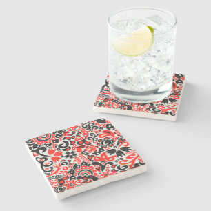 Ukrainian ethnic folk art floral pattern absrtact stone coaster