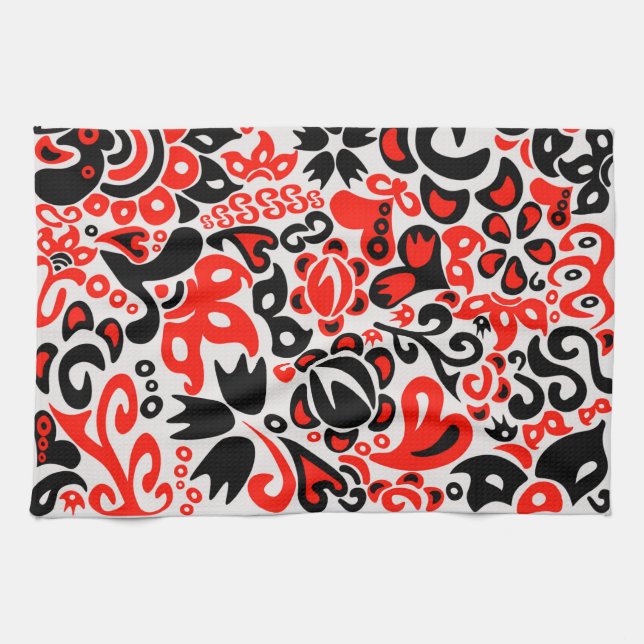 Ukrainian ethnic folk art floral pattern absrtact  tea towel (Horizontal)