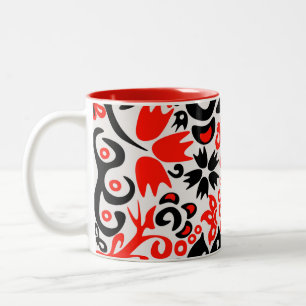 Ukrainian ethnic folk art floral pattern absrtact Two-Tone coffee mug