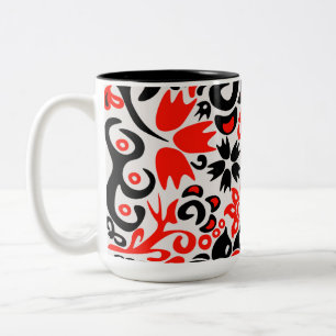 Ukrainian ethnic folk art floral pattern absrtact Two-Tone coffee mug