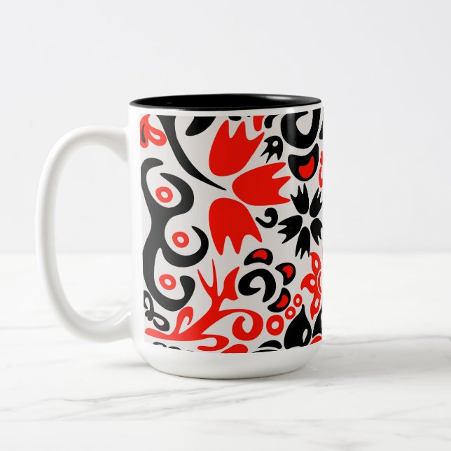 Ukrainian ethnic folk art floral pattern absrtact  Two-Tone coffee mug (Left)