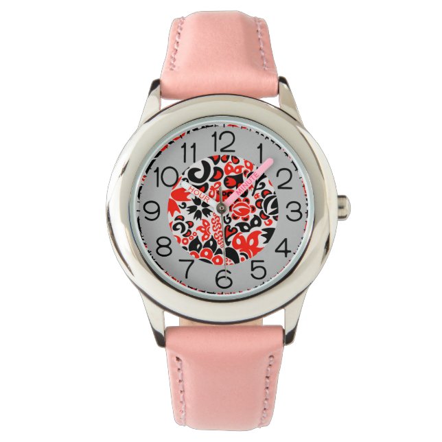 Ukrainian ethnic folk art floral pattern absrtact  watch (Front)