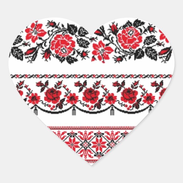 UKrainian ethnic pattern Heart Sticker (Front)