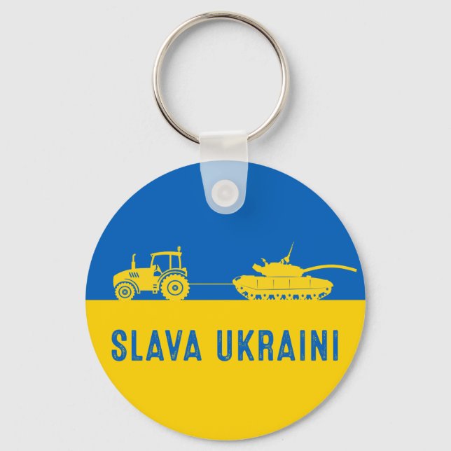 Ukrainian farmer steals tank towing Russia tank Key Ring (Front)
