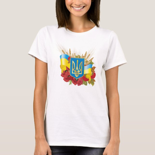 Ukrainian flag and coat of arms. T-Shirt (Front)