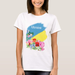 Ukrainian flag and flowers T-Shirt