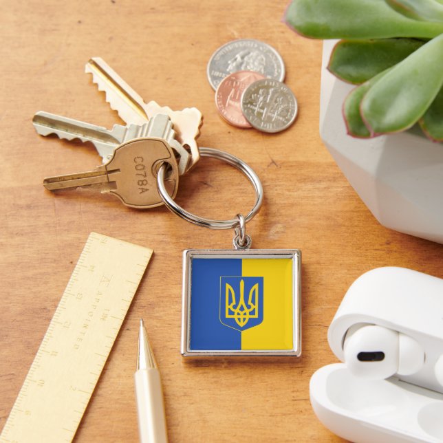 Ukrainian Flag and Trident Key Ring (Desk)