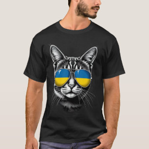 Ukrainian Flag Cat Face Sunglasses Ukraine Flag T-Shirt