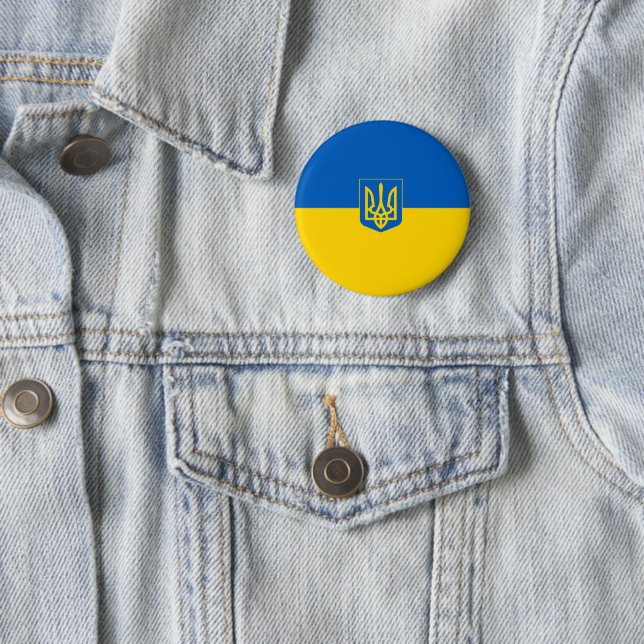 Ukrainian flag-Coat of arms 6 Cm Round Badge (In Situ)