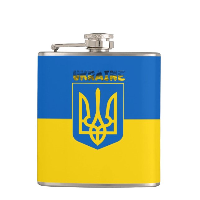 Ukrainian flag-coat of arms hip flask (Front)