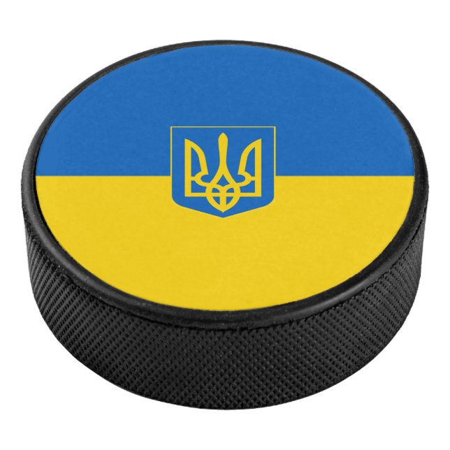 Ukrainian flag-Coat of arms Hockey Puck (3/4)