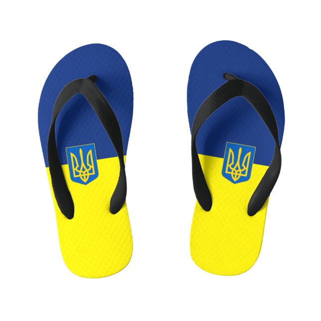 Ukrainian flag-coat of arms kid's flip flops (Footbed)