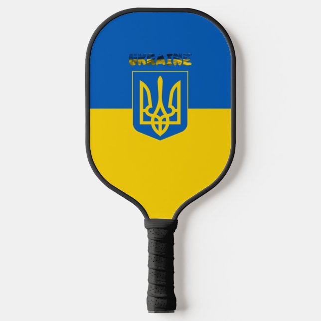 Ukrainian flag-coat of arms pickleball paddle (Front)