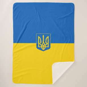 Ukrainian flag-coat of arms sherpa blanket