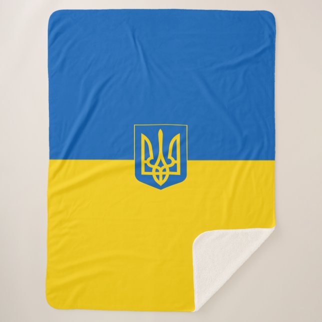 Ukrainian flag-coat of arms sherpa blanket (Front)