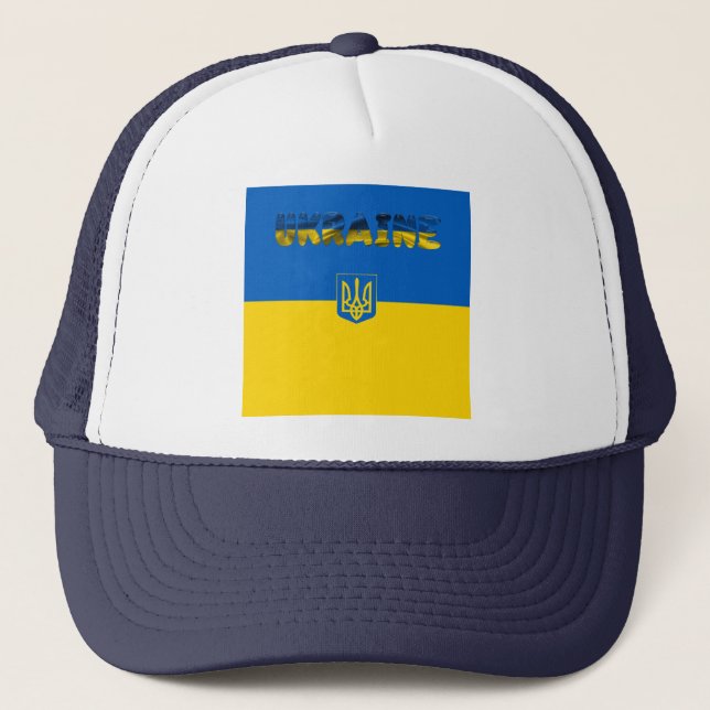 Ukrainian flag-coat of arms trucker hat (Front)