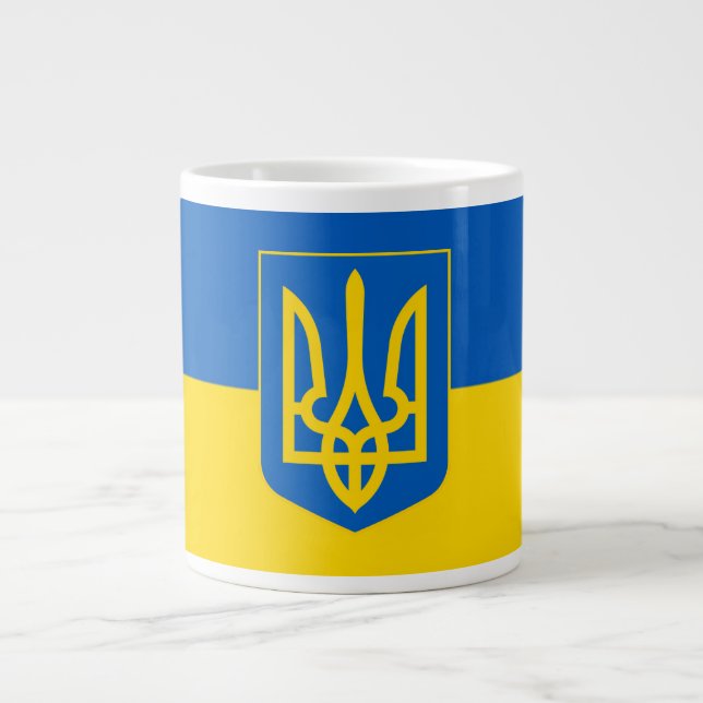 Ukrainian flag. Coat of Arms. We support Ukraine.  Large Coffee Mug (Front)
