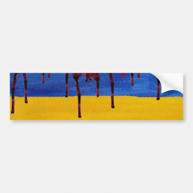 Ukrainian flag dripping blood (watercolor)  bumper sticker (Front)