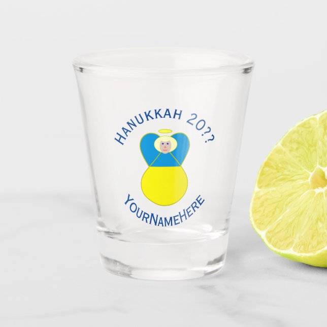 Ukrainian Flag Hanukkah Angel Personalised  Shot Glass (Front)