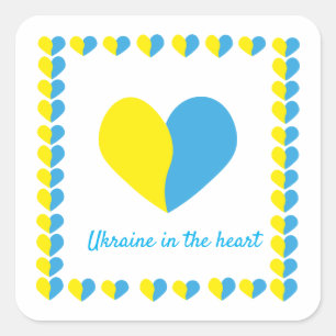 Ukrainian flag on heart simple design square sticker